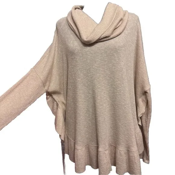 Anthropologie Sweater Large Cream Color Gold Metallic Thread Lagenlook Slouchy - Picture 3 of 8